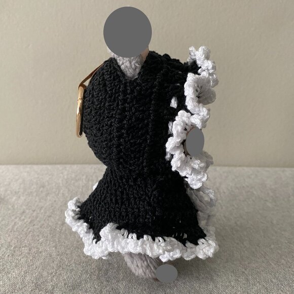 Handmade Crochet Black White Hooded Cloak Outfit for 17cm Doll 1-Piece Set - Picture 4 of 5